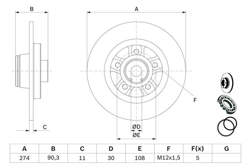 2x Brake Discs Pair Solid fits RENAULT KANGOO 1.5D Rear 08 to 21 274mm Set Bosch gallery