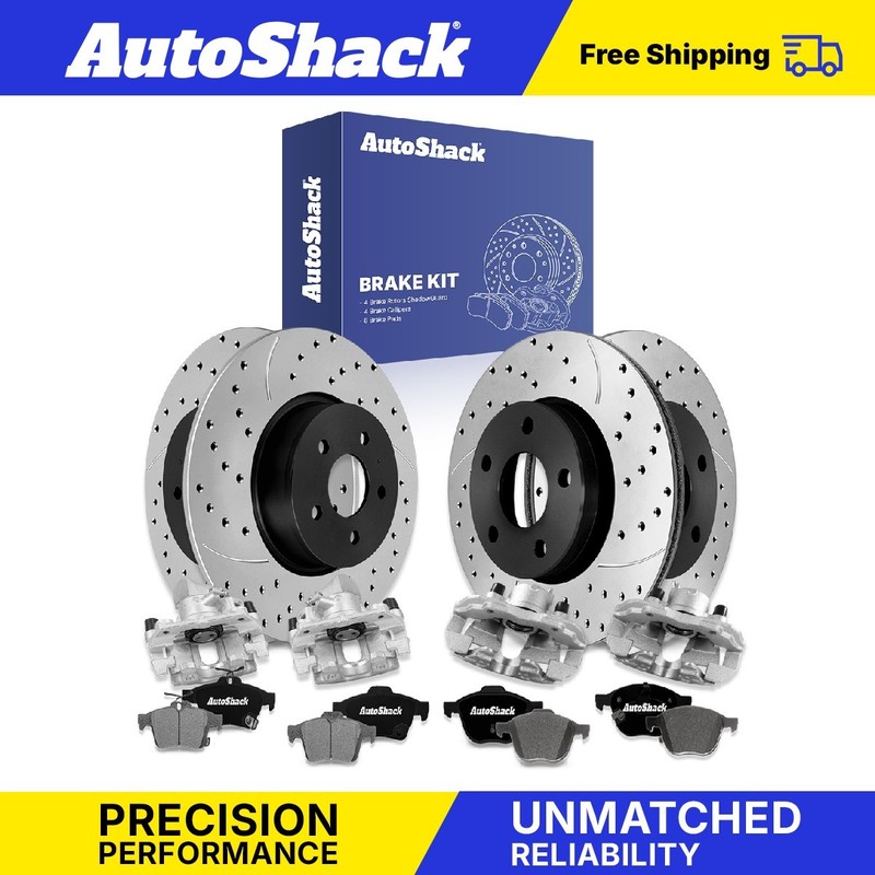 Front Rear Drilled Slotted Brake Rotors Pads Calipers for Ford, C-Max 2013-2018