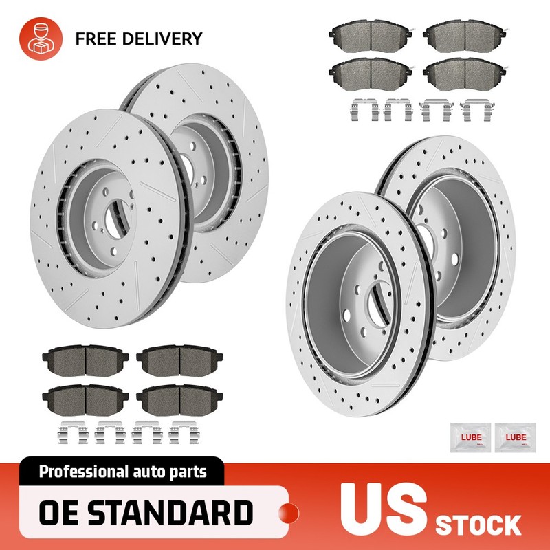 Front and Rear Drilled Brake Rotors Ceramic Pads Set for 2014-2018 Forester 2.0L