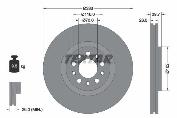 2X Textar 92220903 Front Brake Discs 330mm Vented Fits Alfa Romeo Jeep 159 Brera