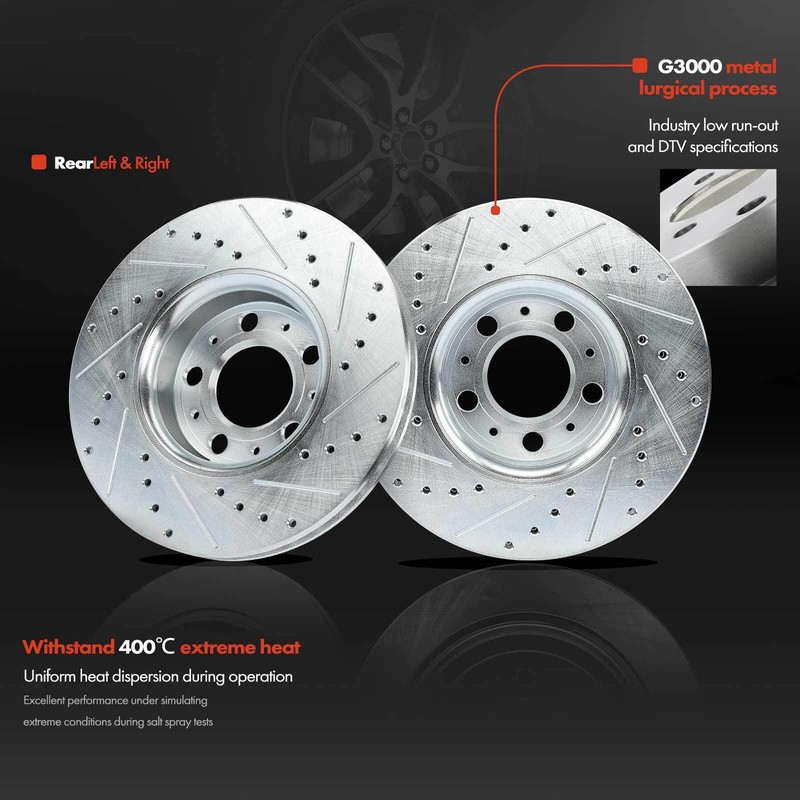6x Front Drilled & Slotted Brake Rotor & Ceramic Pads for Volvo S60 S80 V70 XC70 gallery