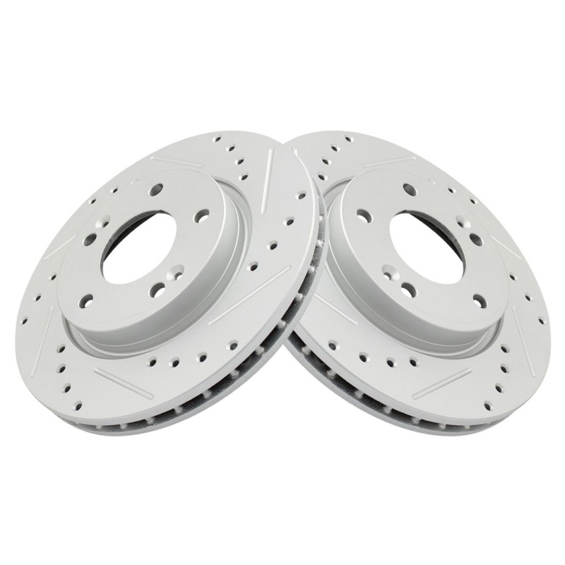 Front Posi Ceramic Pads & Performance Drilled Slotted Zinc Coated Rotors Kit gallery