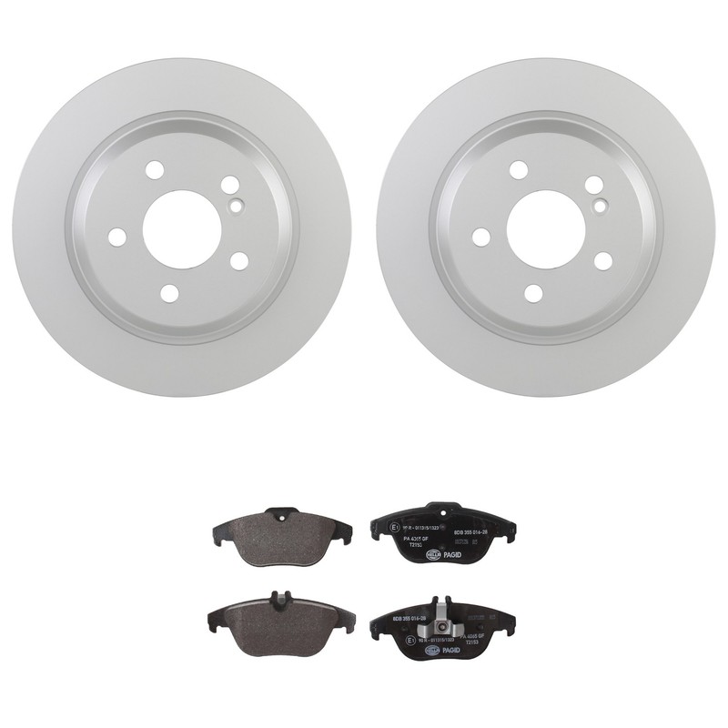 Bosch QuietCast Rear Rotors Hella Low-Met Disc Brake Pad Kit For C204 GLK250