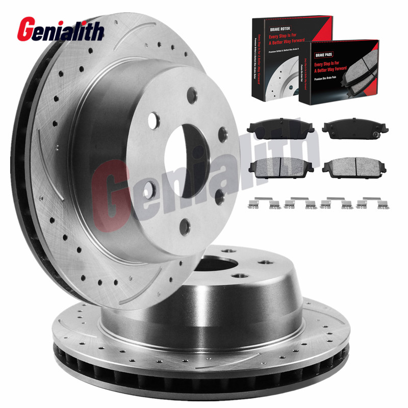 Rear Drilled Rotors Ceramic Brake Pads for 2007-2014 GMC Sierra Yukon XL 1500