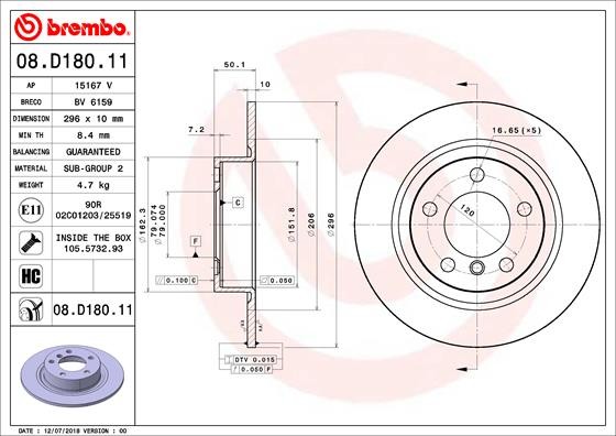 Brembo 08.D180.11 Brake Disc for Mini