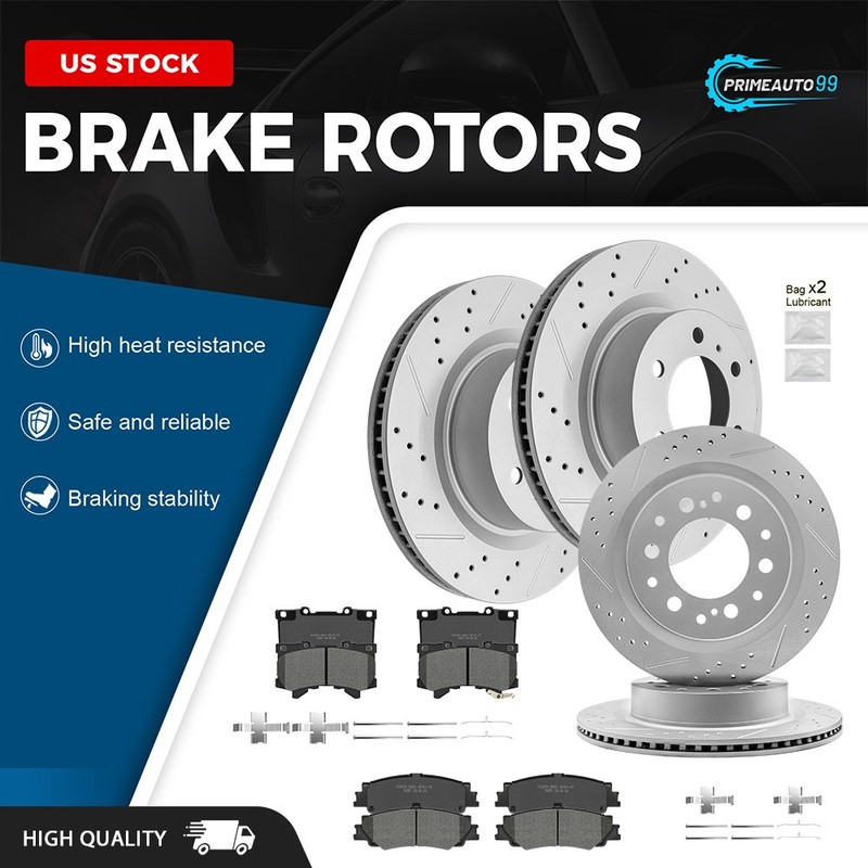 Front Rear Drilled Brake Rotors + Pads Kit for Toyota Tundra Sequoia Lexus LX600