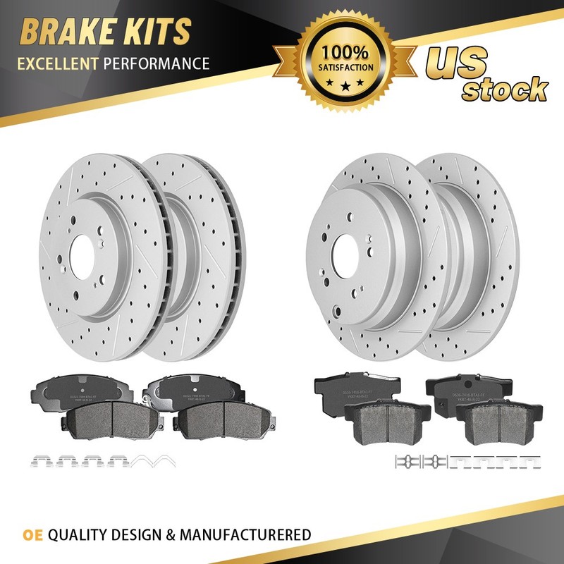 Front Rear Drilled Slotted Brake Rotors Ceramic Pads for Acura RDX 2007-2012