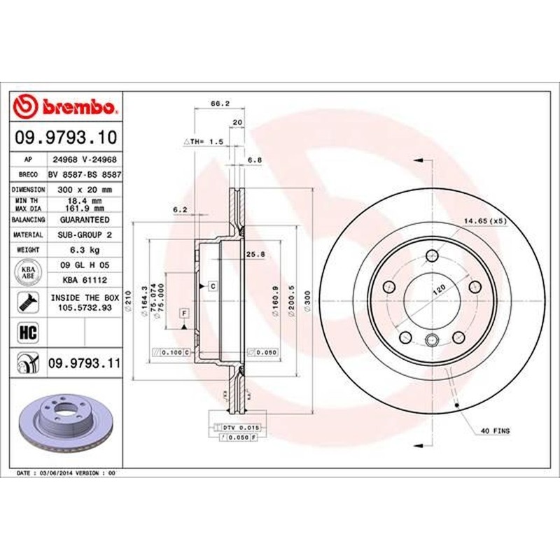 BREMBO UV Coated Vented Brake Discs Pair With Screws – Fits BMW – 09.9793.11