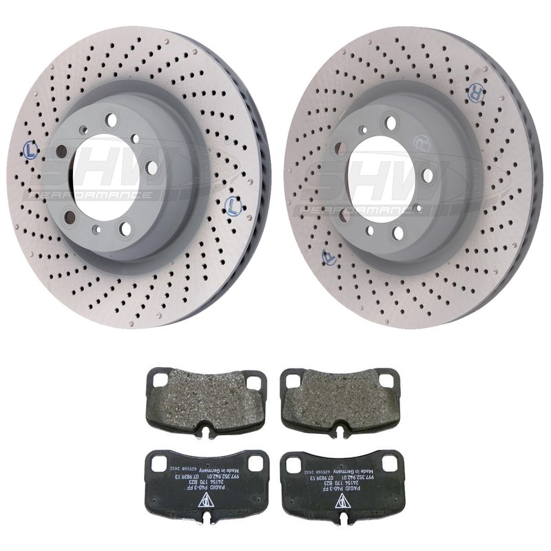 SHW Rear 350mm Drilled-Dimpled Rotors Genuine Disc Brake Pad Kit For 911 GT3