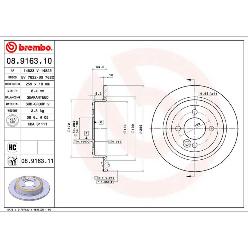 Fits 2002-2004 Mini Cooper Front + Rear Coated Brake Rotors - Brembo Premium OE gallery