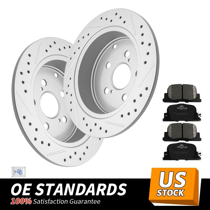 269mm Rear Drilled Disc Rotors Ceramic Brake Pads for 2005 – 2010 Scion TC