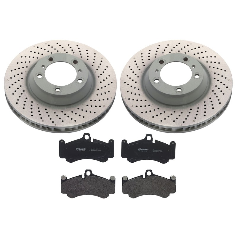 SHW OEM Front Brake Kit 350mm Drilled Rotors Brembo Low-Met Pads for Porsche 911