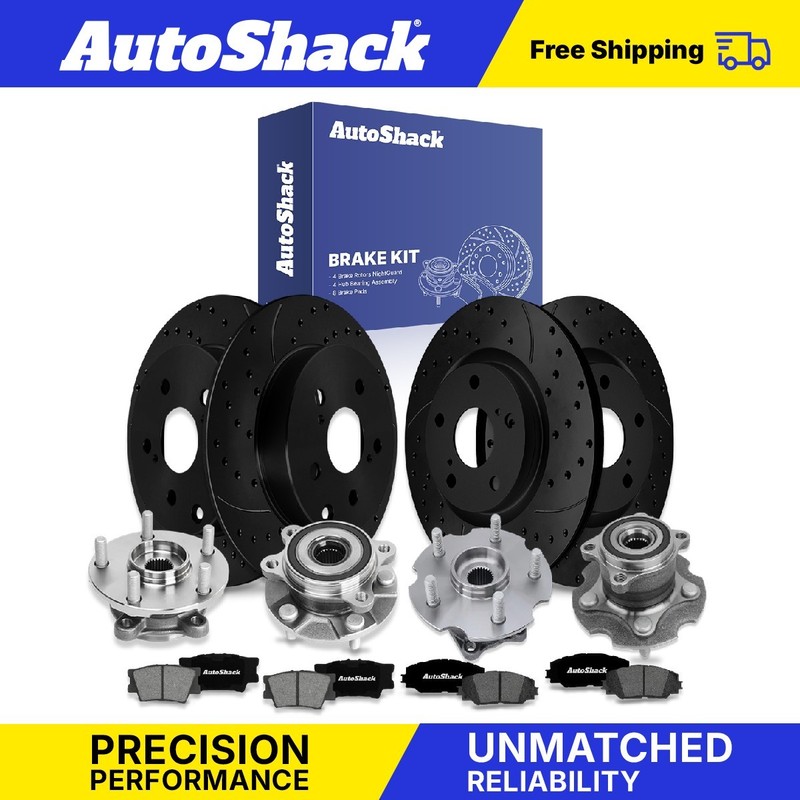 Front Rear Drilled Slotted Brake Rotors Pad Wheel Hub Kit for Toyota, RAV4 06-18