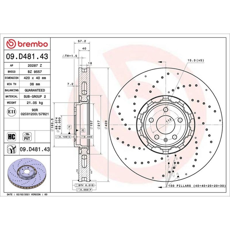 Brembo Prime Line Dual Cast Vented Two-Piece Brake Disc – Drilled 09.D481.43