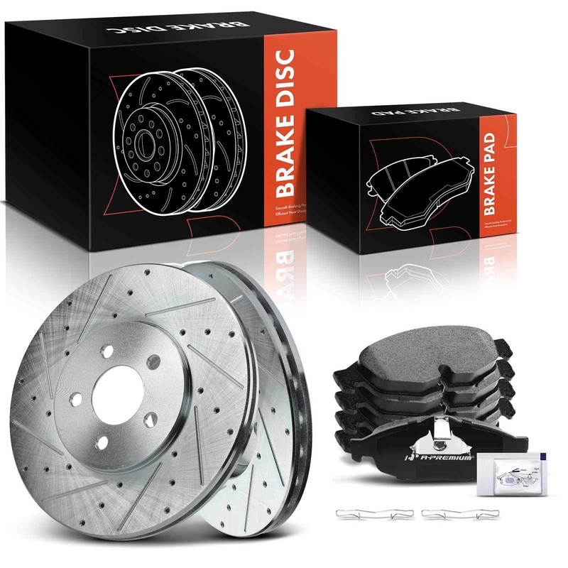 Drilled Brake Rotors & Ceramic Brake Pads for Chrysler Sebring Dodge Front Side