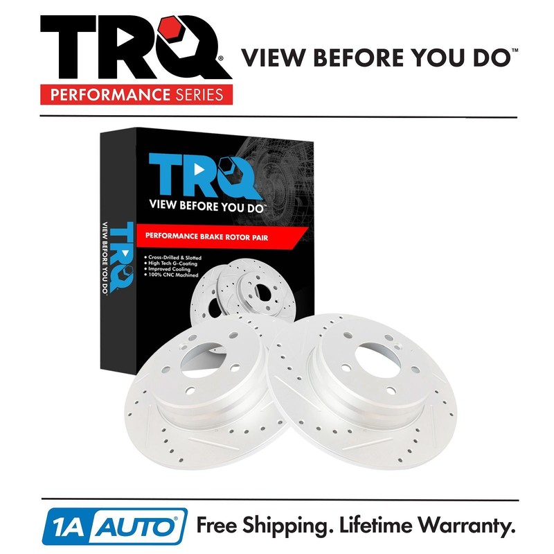 TRQ Performance Brake Rotor Drilled Slotted Rear Coated Pair for Mercedes