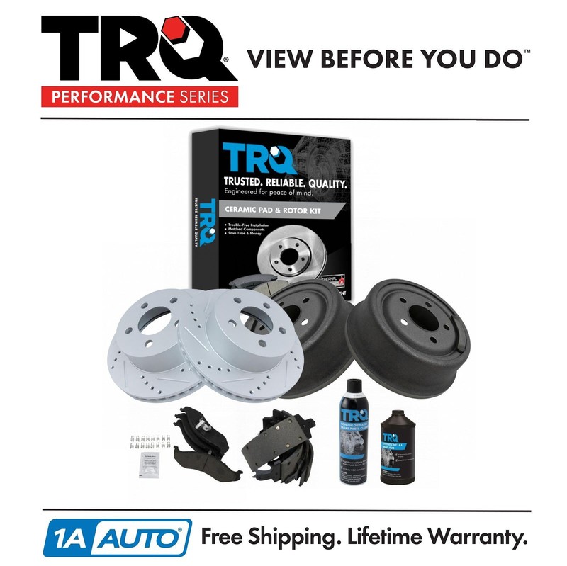 Brake Performance Rotor Ceramic Pad Drum & Shoe Front & Rear Kit w/Chemicals