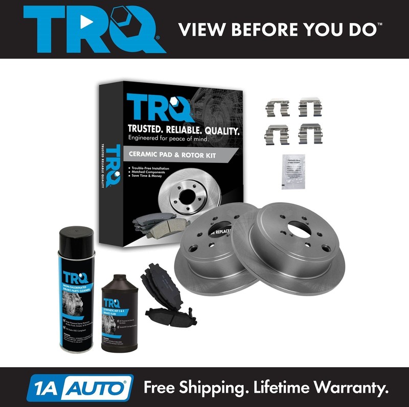 TRQ Rear Premium Posi Ceramic Brake Pad & Rotor Kit Left & Right w/Chemicals