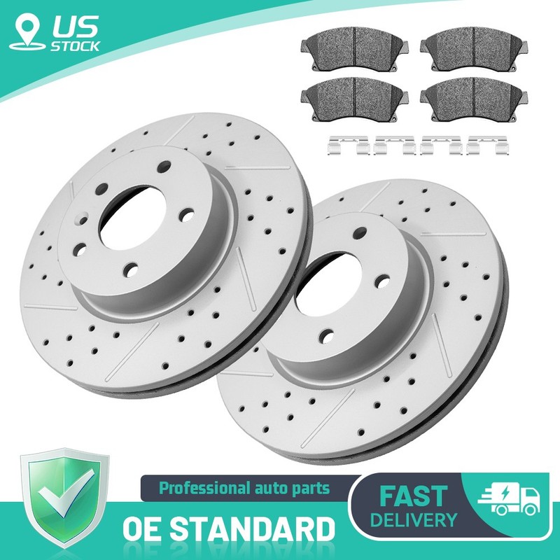 Front Drilled Rotors & Brake Pads for Cadillac ATS 2013-2018 No Brembo Brakes