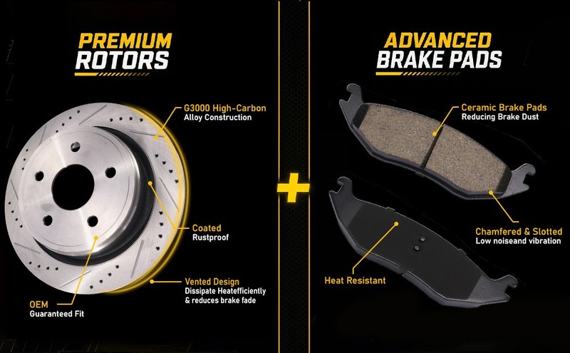 352mm 5-Lug Rear Drilled Brake Rotors + Brake Pads for Aspen RAM 1500 Durango gallery
