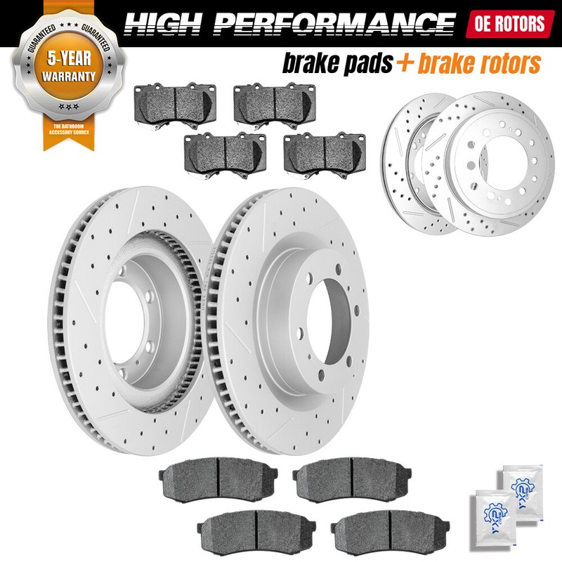 Front Rear Drilled Rotors Ceramic Pads For 2010-2023 Toyota 4Runner Lexus GX460