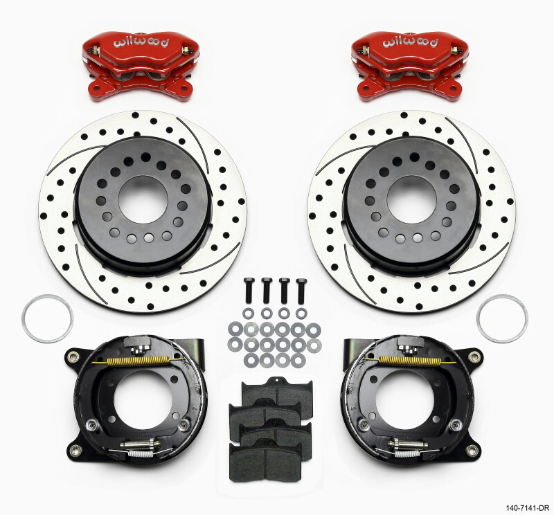 Wilwood Forged Dynalite For P/S P-B Kit Drilled-Red Chevy 12 Bolt W/ C-ClipS