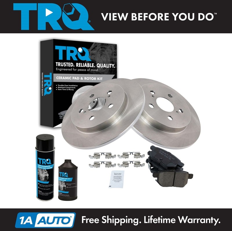 TRQ Rear Ceramic Brake Pad & Rotor Kit w/Fluids for Vibe Matrix 1.8 Corolla XRS