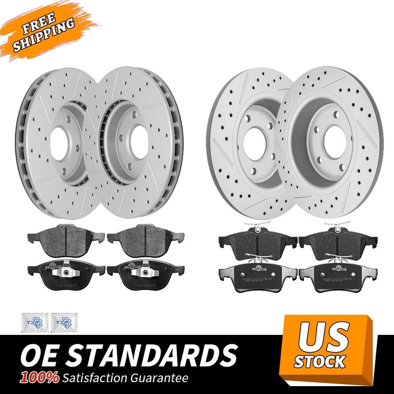 Front Rear Drilled Brake Rotors & Ceramic Pads for 2013 – 2018 Ford C-Max Hybrid