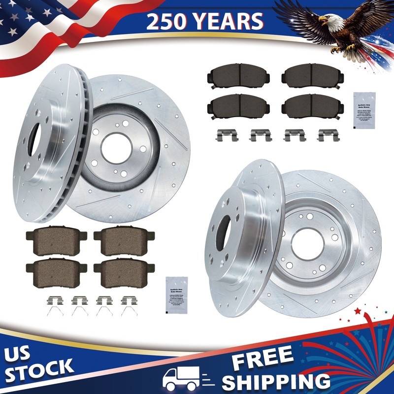 Front Rear Drilled Slotted Rotors Ceramic Brake Pads for HONDA ACCORD 2011 2012