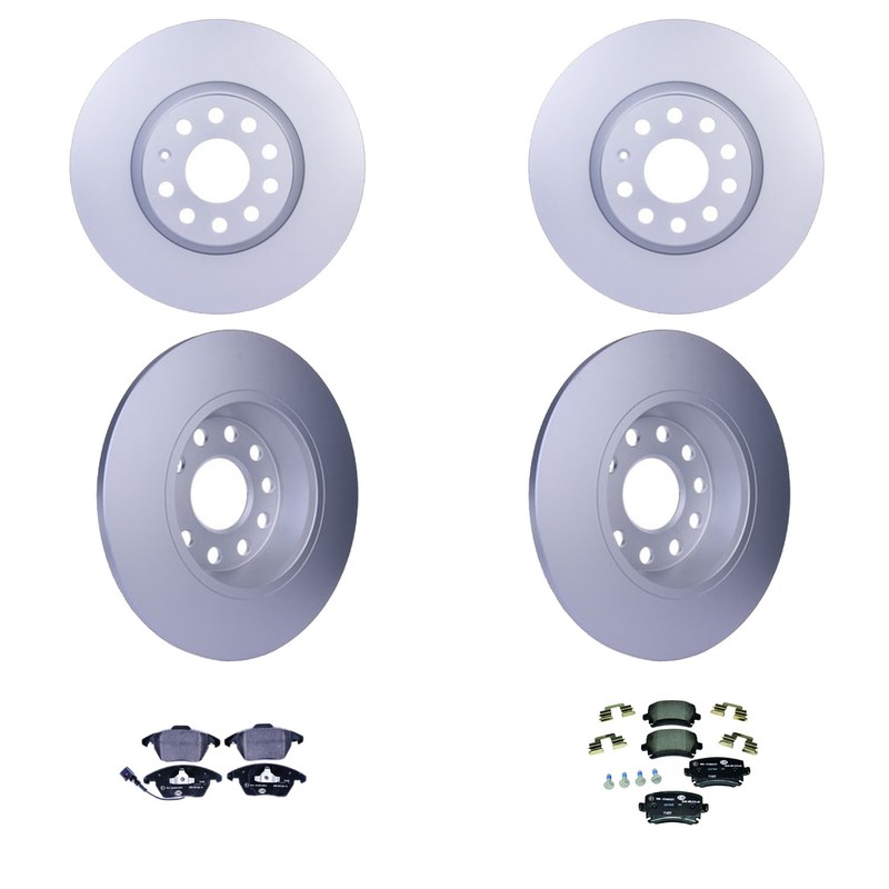 Hella Front Rear Rotors Low-Met Disc Brake Pad Kit For A3 Eos GTI Jetta AWD FWD