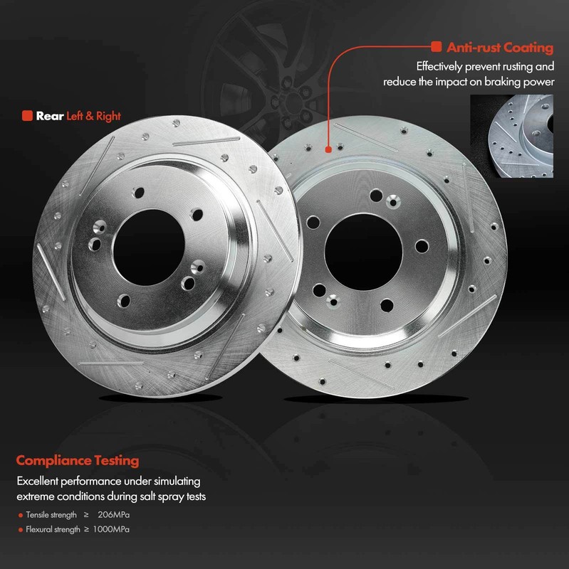 6pcs Rear Drilled Brake Rotor & Ceramic Brake Pad for Hyundai Sonata Kia Forte gallery