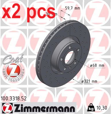 X2 PCS L&R SIDES FITS AUDI A6 ALLROAD C6 3.0 BRAKE DISC 100.3318.52 ZIMMERMANN