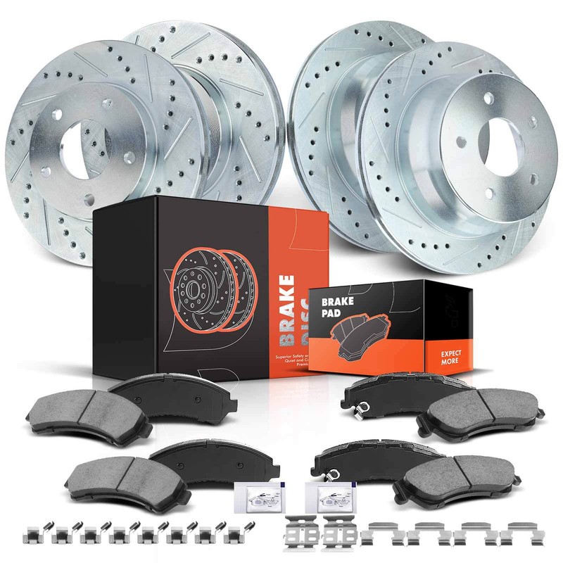 Front & Rear Drilled Brake Rotors & Ceramic Brake Pads for Chevy GMC Isuzu Olds