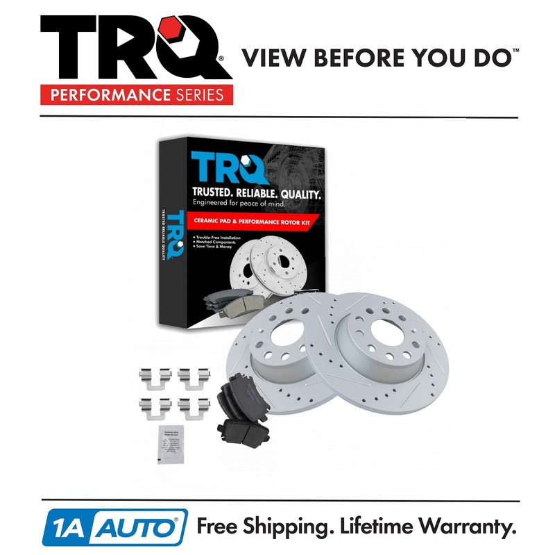 TRQ Rear Ceramic Brake Pad & Performance Rotor Set for VW Eos Passat GTI Jetta