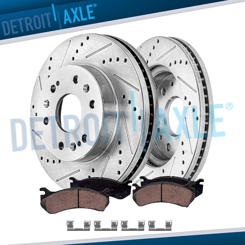 Front Drilled Rotors Ceramic Brake Pads for Chevy Tahoe Yukon Cadillac Escalade