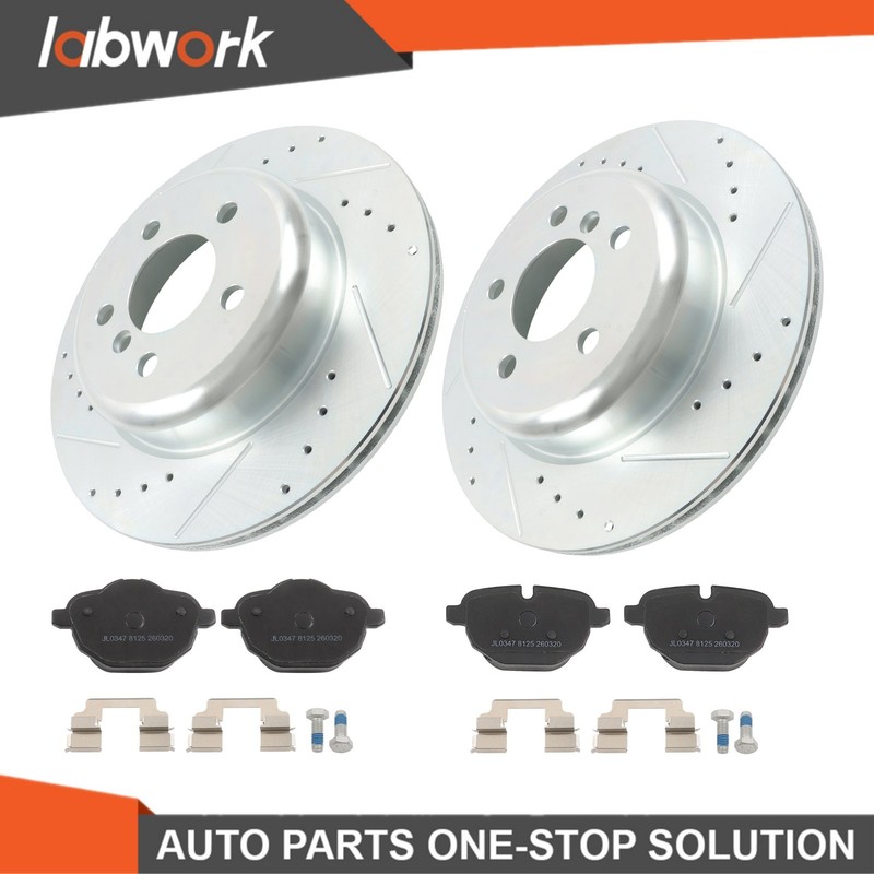 Labwork 6x Drilled Brake Rotor & Ceramic Brake Pad Rear For BMW F10 528i 535i