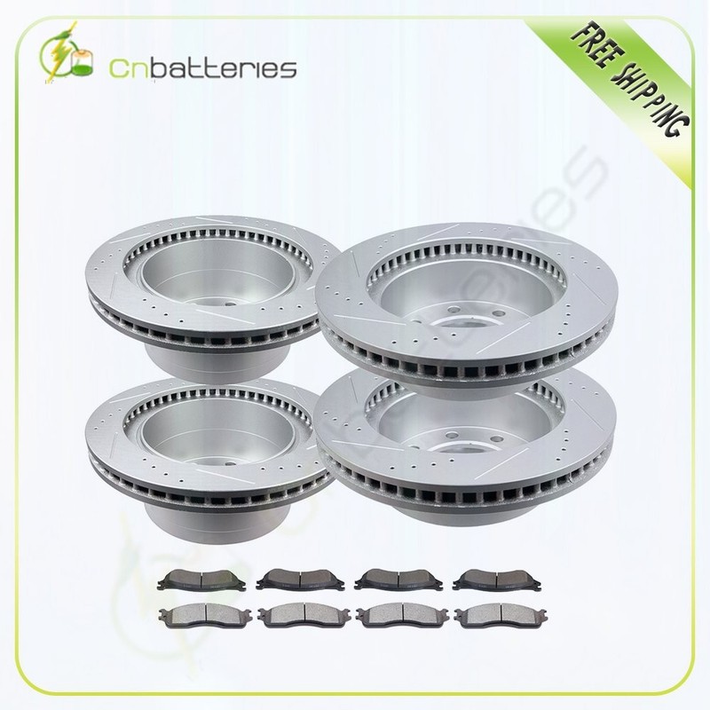 4 Front Rear Brake Rotors + 8 Metallic Brake Pads For Dodge Ram 1500 8 Lug Drill