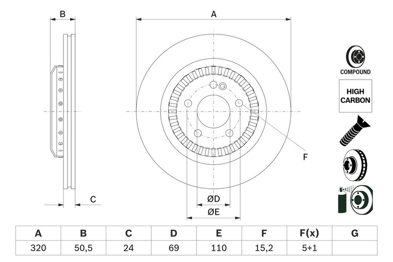 Bosch 0 986 479 H39 Brake Disc for Mercedes-Benz