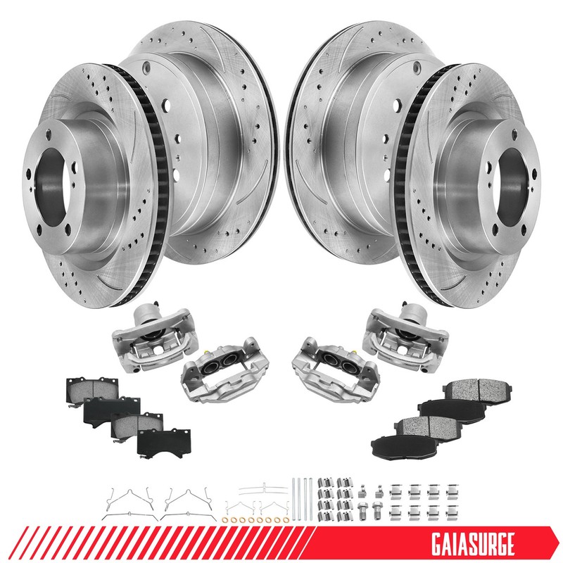 Front Rear Brake Rotors Pads + Brake Calipers for Toyota Sequoia 2008 2009-2015