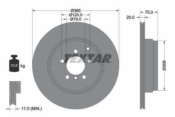 2X Textar 92224803 Coated Rear Brake Discs 365mm Vented Fits Land Rover Range