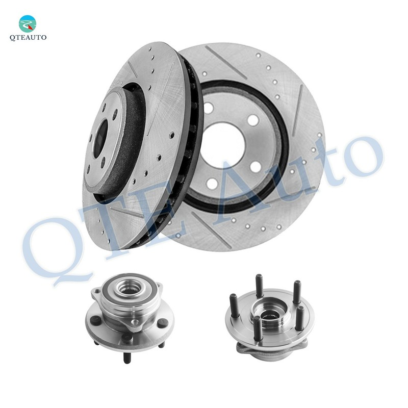 Set 4 Front 350mm Drilled Brake Disc Rotors-Wheel Hub To 2011-2020 Dodge Durango