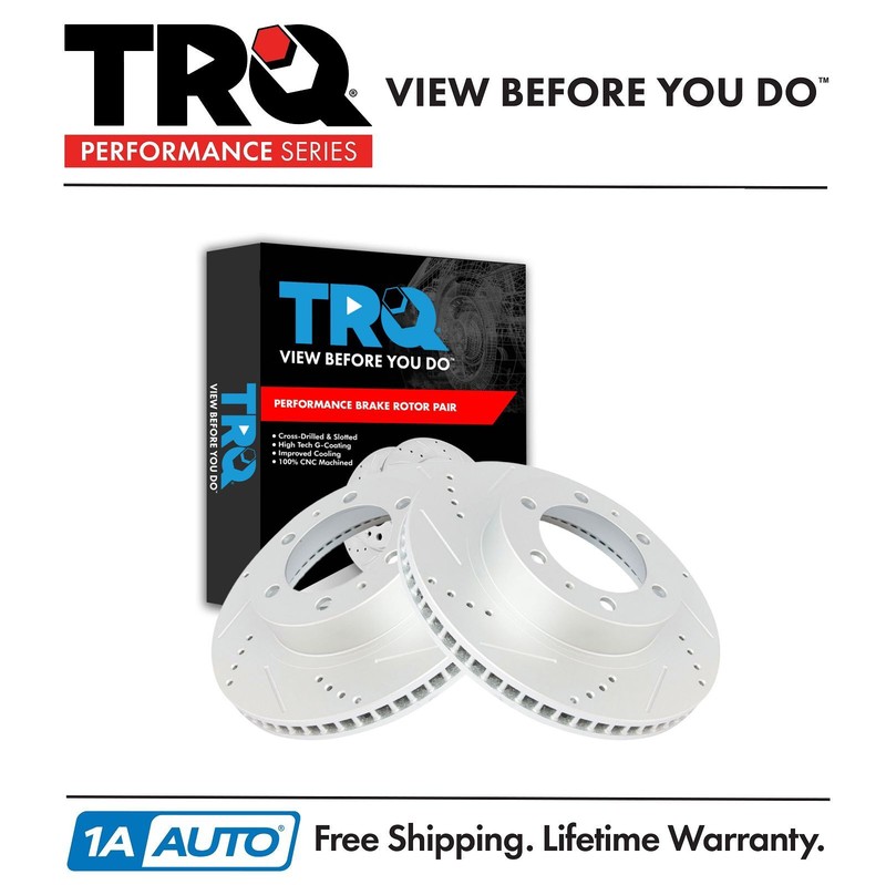 TRQ Performance Brake Rotor Drilled & Slotted Front Coated Pair for Toyota