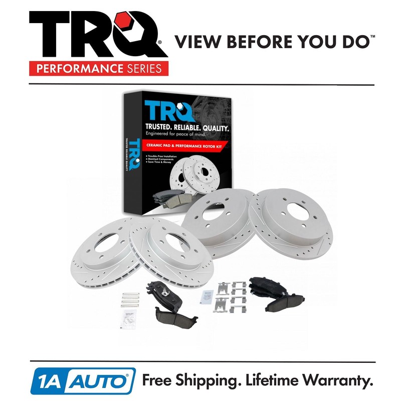 TRQ Posi Ceramic Brake Pad & Performance Rotor Front & Rear Kit