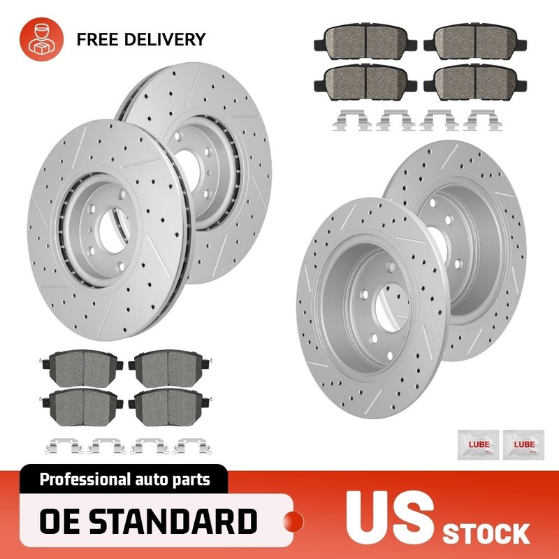 Front+Rear Drilled Rotors Brake Pads for Nissan Altima SE-R 2006 Maxima 2004-08