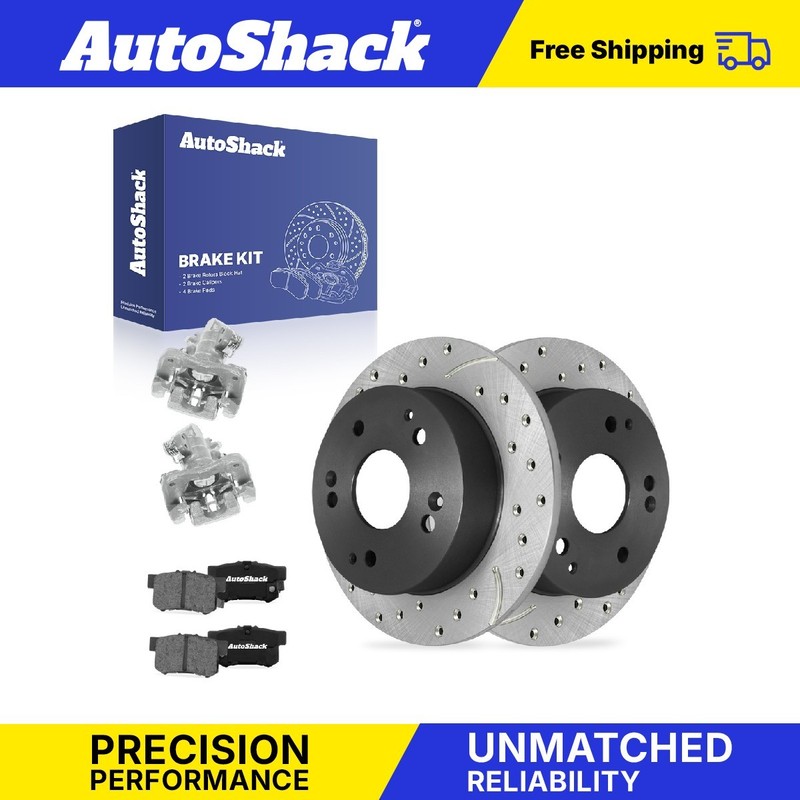 Rear Drilled Slotted Brake Rotors Pads Calipers for Honda, Civic 2004-2005