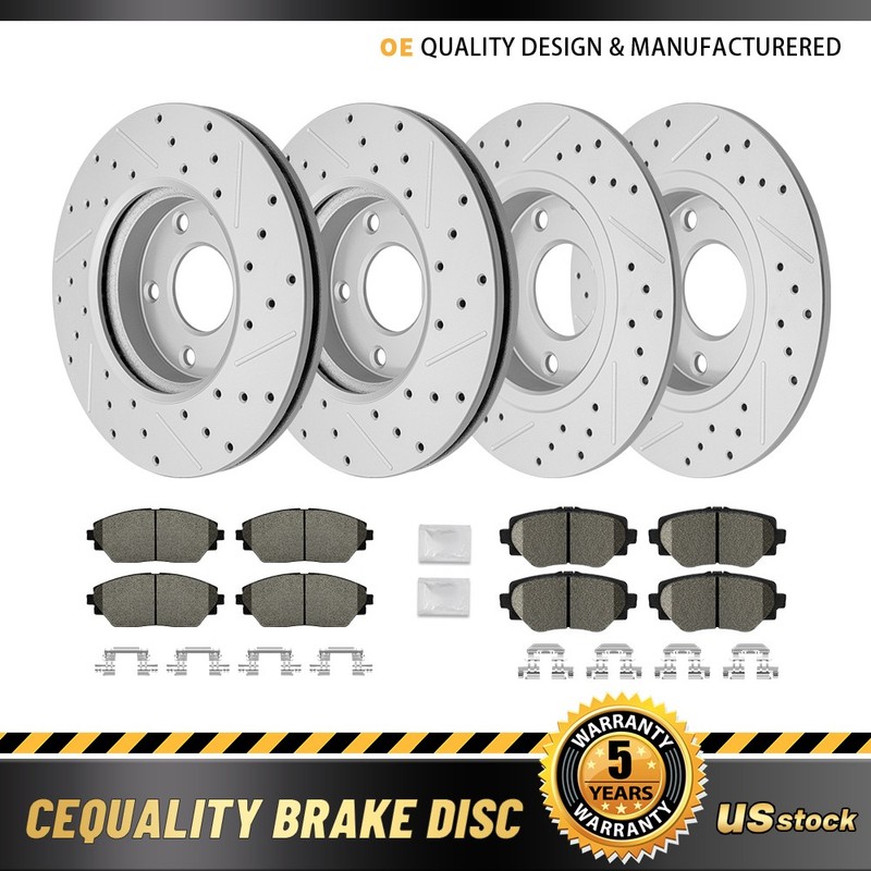For 2014 – 2018 Mazda 3 Sport Japan Built Front Rear Drilled Rotors + Brake Pads
