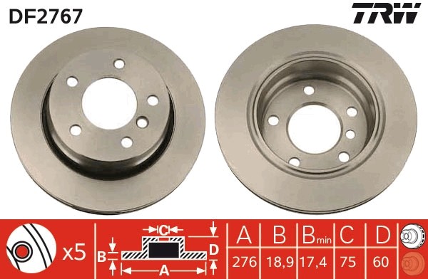 2x DF2767 TRW Brake Disc for BMW