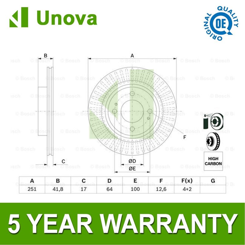 Brake Discs Front Unova Fits Mitsubishi Mirage 2012-2024 1.0 1.2 4615A129