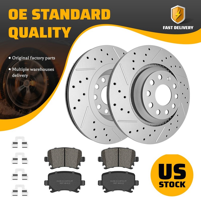 Rear Drilled Brake Rotors & Ceramic Pads Kit for Volkswagen CC GOLF R GTI R32