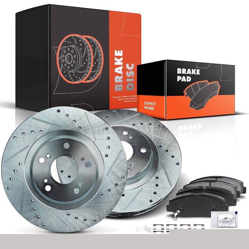 Front Drilled Rotors &Brake Pads for Honda Civic 12-15 CR-V 2005-2006 Acura ILX